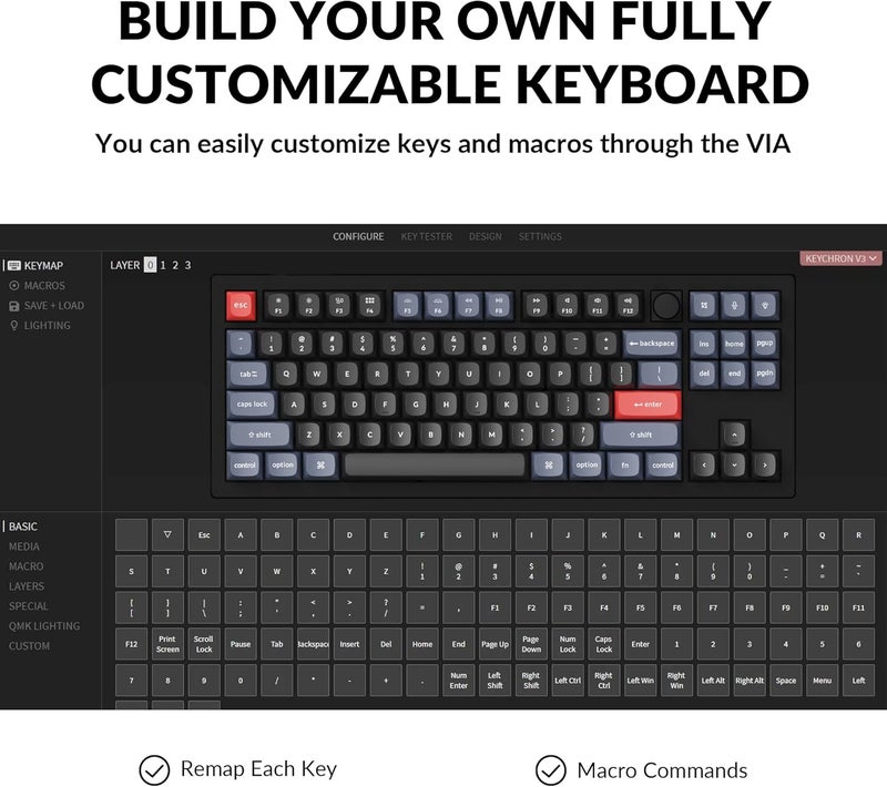 Keychron V3 Wired Custom Mechanical Keyboard Knob Version, TKL QMK/VIA Programmable Macro with Hot-swappable K Pro Red Switch Compatible with Mac Windows Linux Carbon Black (Non-Transparent) - Image 3